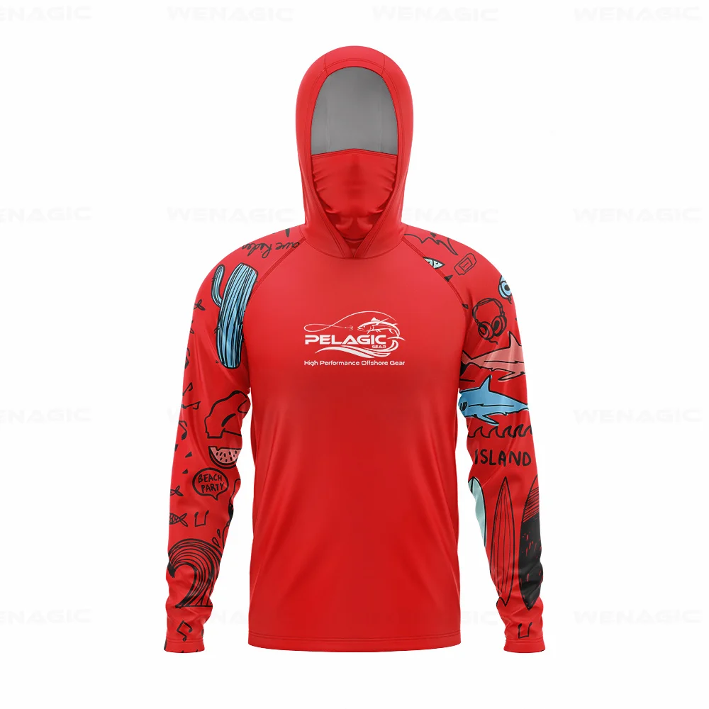 Fishing Shirt Men Hood Long Sleeve UV Protection