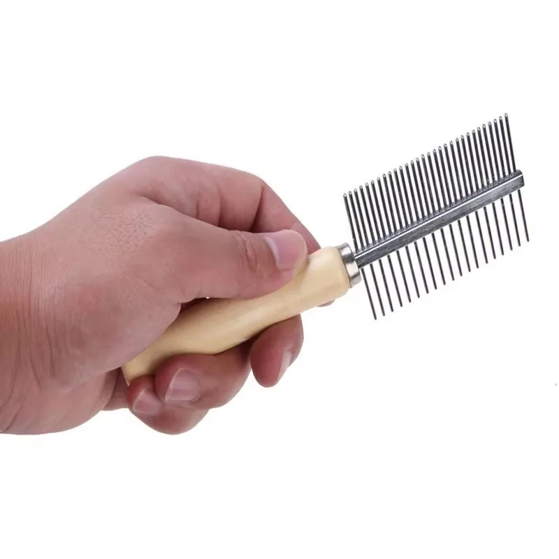 Pet Knot Trimmer Brush, Dog Cat Knot Remover Comb, Pet Grooming Tool, Ideal for Long Curly Haired Animals Wooden Handle Comb
