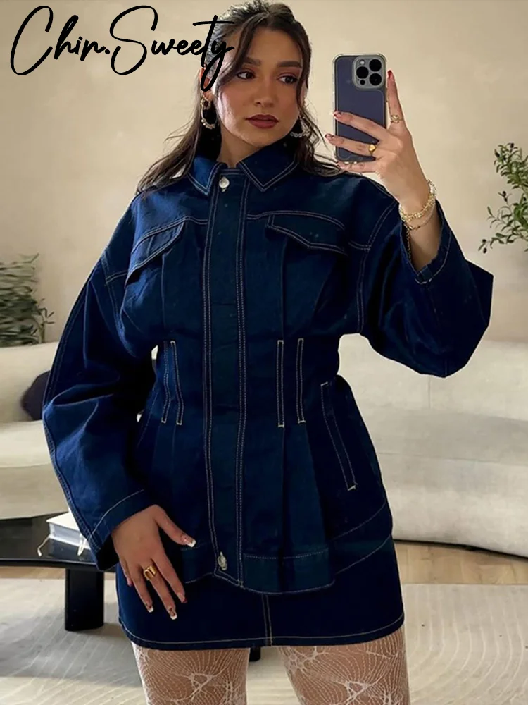 Vintage Washed Denim Women Shirt Slim Lapel Full Sleeve Single Breasted Female Jackets 2025 Spring Fashion Lady Outerwear