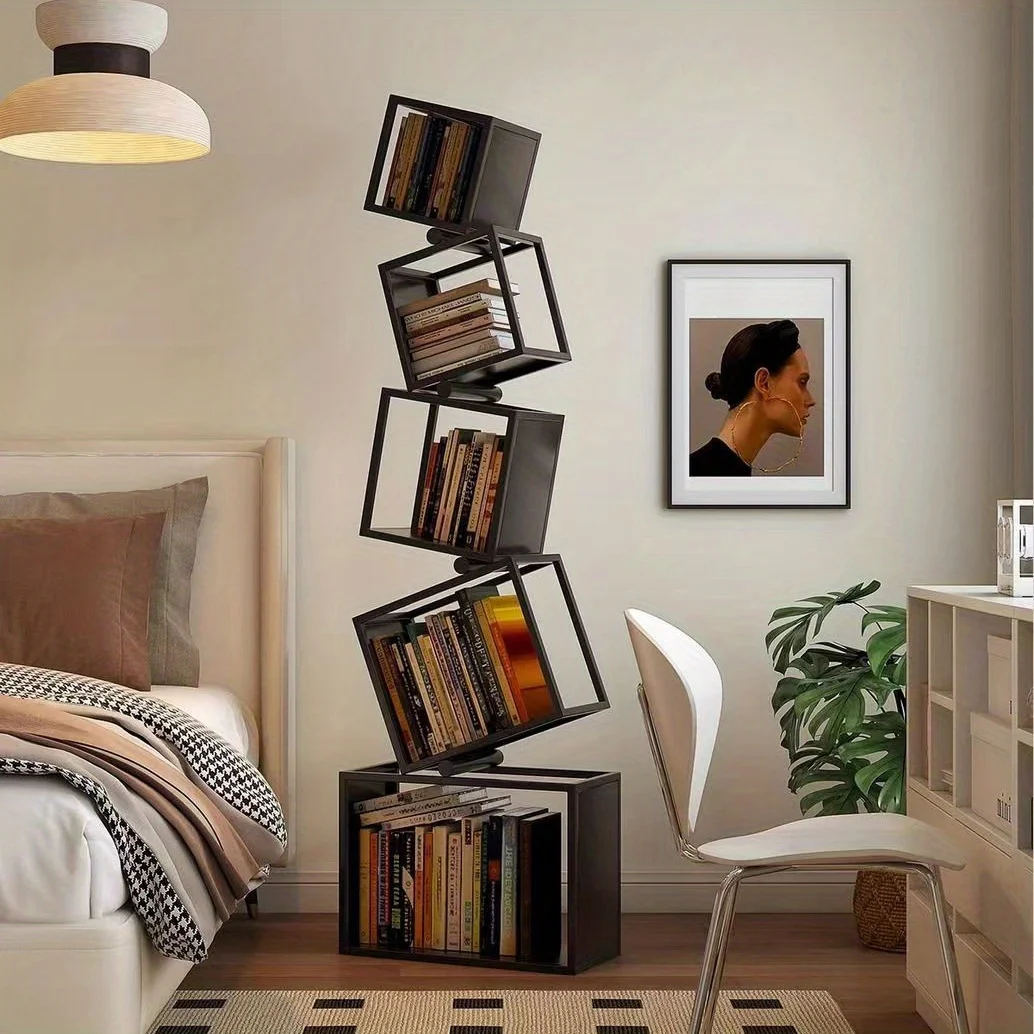 Modern Multi-Layer Corner Bookshelf Vertical Iron Bookcase for Office Storage Shaped Multi-Tier Book Rack