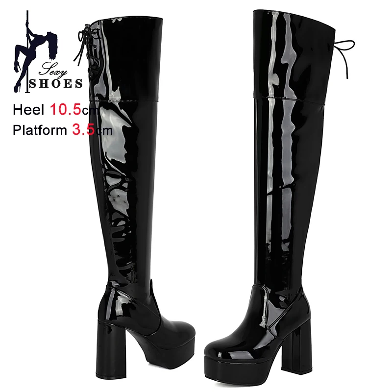 New Autumn Winter Black Women's Knight Boots Round Toe Over-the-knee Boots Thick High Heels 10.5cm Side Zipper Ladies Long Boots