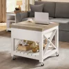 Lift Top Coffee Table with Wheels Farmhouse Square Center Table with Storage Compartment Rolling Coffee Table 4