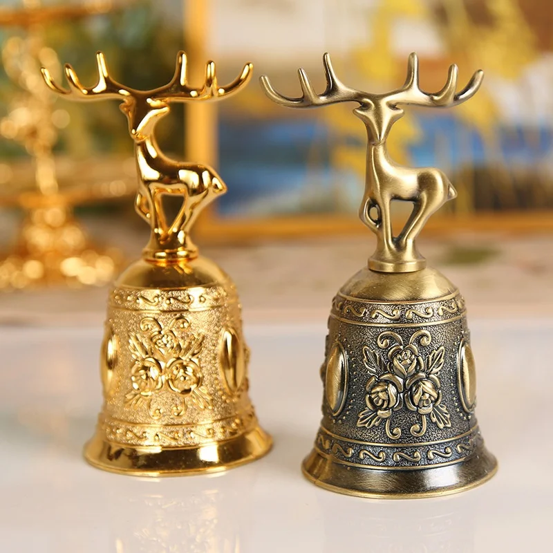 

Deer Bells Roses Hand Bells Reindeer Hand Christmas Gifts Engraved Antique Church Bronze Bell Creative Home Decoration