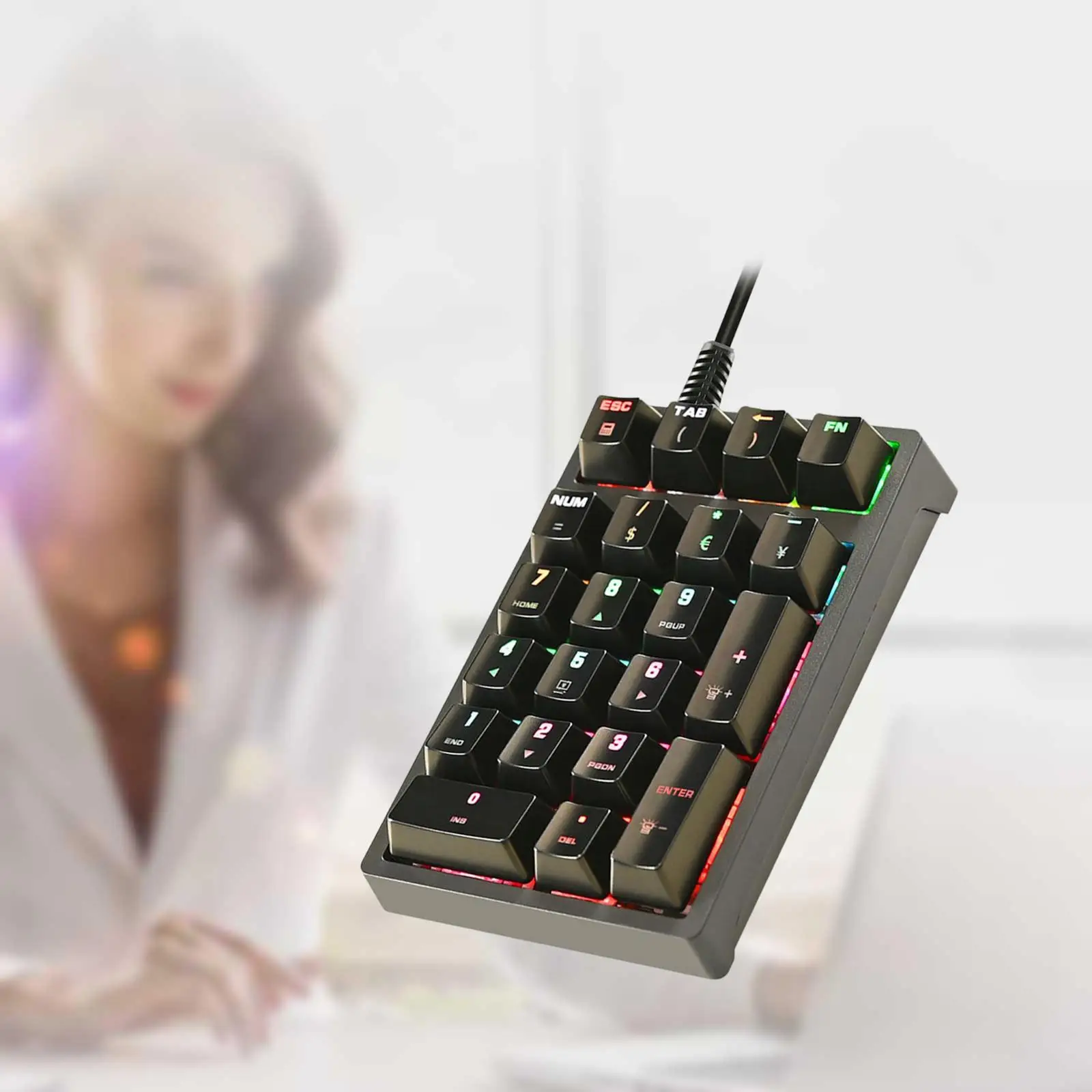 휴대용 기계식 숫자 키패드, K21, RGB 백라이트, USB 디자이너, 게이머 캐셔 데스크, 21 키