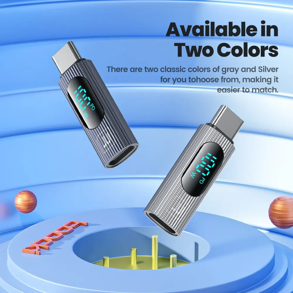OTG Adapter 2 Pack 100W Digital Display USB Type C Male to Type C Female PD Fast Charging Convertor For Redmi