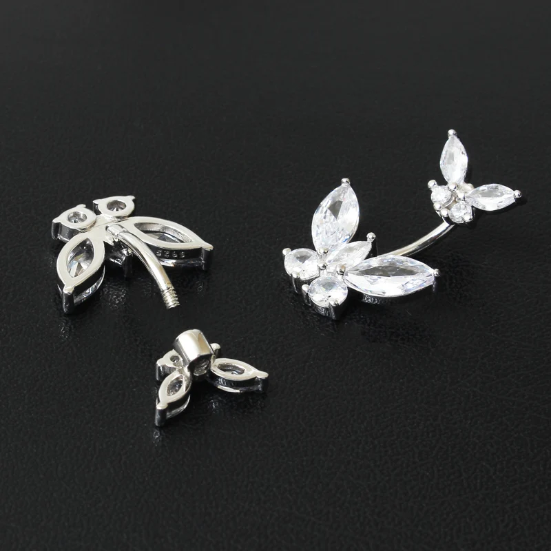 925 sterling silver Double Butterfly Zircon belly ring fashion navel piercing jewelry for woman