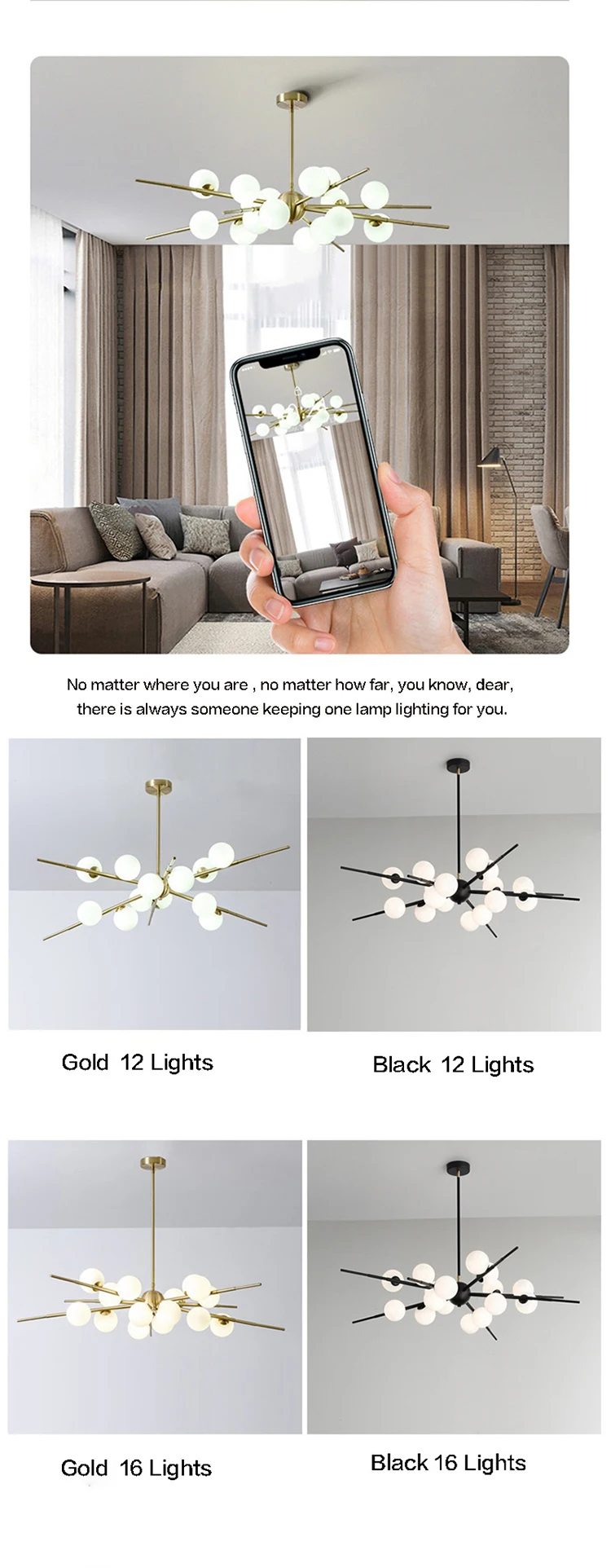 Description Picture 5 of itemNordic LED Glass Ball Chandeliers Home Decor Indoor Pendant Lights Hanging Light For Living Dining Room Ceiling Mounted Lustre