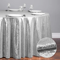 Sliver Sequin Tablecloth Round Party Birthday Elegant Glitter Table Cloth Cover Events for Wedding Party Christmas Decoration