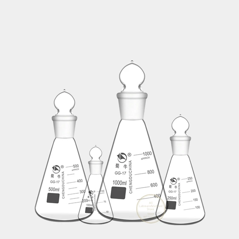 1Pcs/Lot Lab 50ml to 1000ml Borosilicate Glass Erlenmeyer Conical Flask with #19 #24 #29 #34 Ground-in Stopper