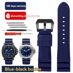 Multicolor Silicone Rubber Watch Band Strap - 22mm/24mm - 24mm width (Blue black)