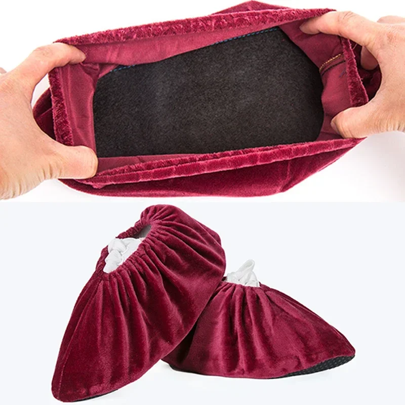 Reusable Velvet Fabric Shoe Covers Non-slip Adult Washable Keep Floor Carpet Cleaning Indoor Outdoor Shoe Protector Cover 5 Pair shoe covers