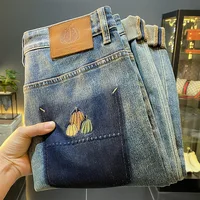 2024 Spring And Autumn New Retro Simple Loose Jeans For Men'S Fashion Versatile Pumpkin Embroidered Casual Luxury Denim Pants 1
