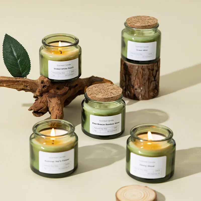 Natural Plant Aromatherapy Candle Smokeless Green Soybean Wax Glass Cup Wedding Fragrance Candle Bedroom Decoration