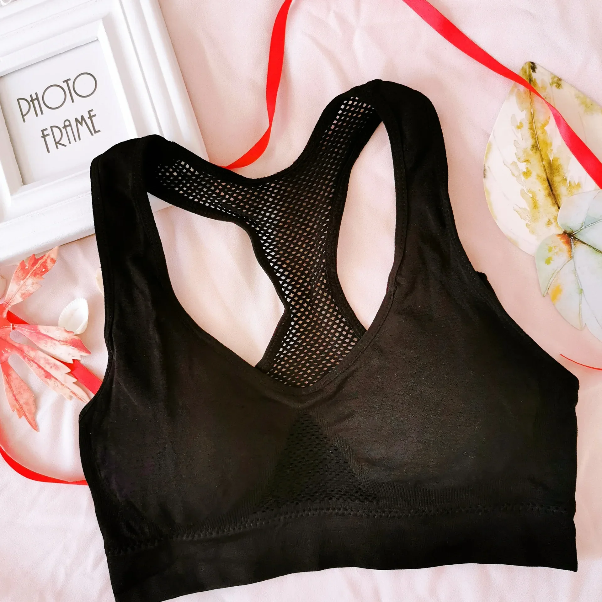 Women Breathable Absorb Sweat Sports Bra Shockproof Padded Gym Running Double Layer Seamless Yoga Sports Bra Underwear