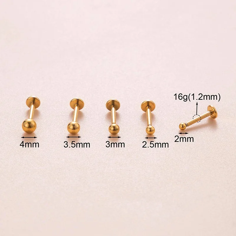 

1Piece 16G Stainless Steel Ball Lip Studs Small Round Flat Back Internally Insert Labret Cartilage Earrings Lip Piercing Jewelry