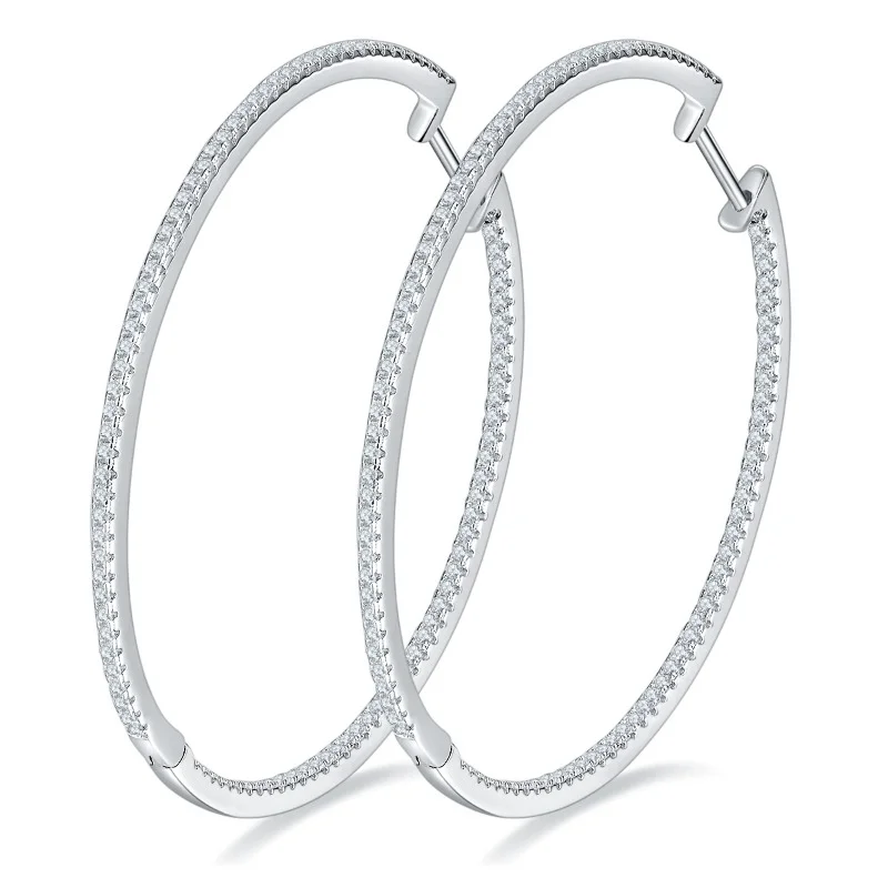 

50mm Iced Moissanite Hoop Earrings for Women Silver 925 Jewlery 1.1mm Moissanite Diamond Huggie Loop Earrings Pass Tester Gift