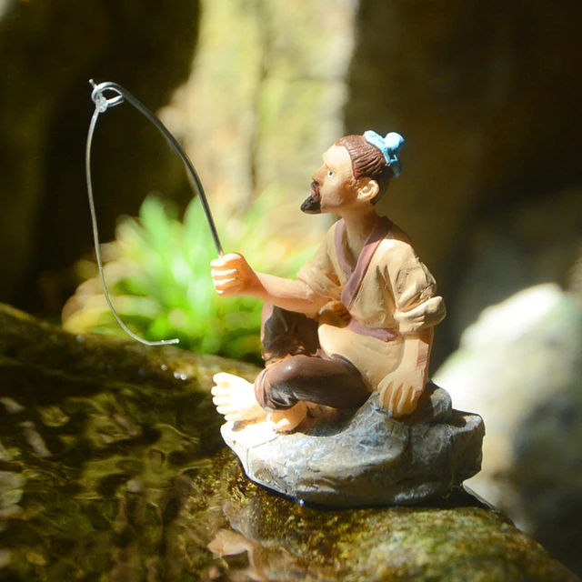 Landscape Decoration, Miniature Fisherman, Fisherman Ornament