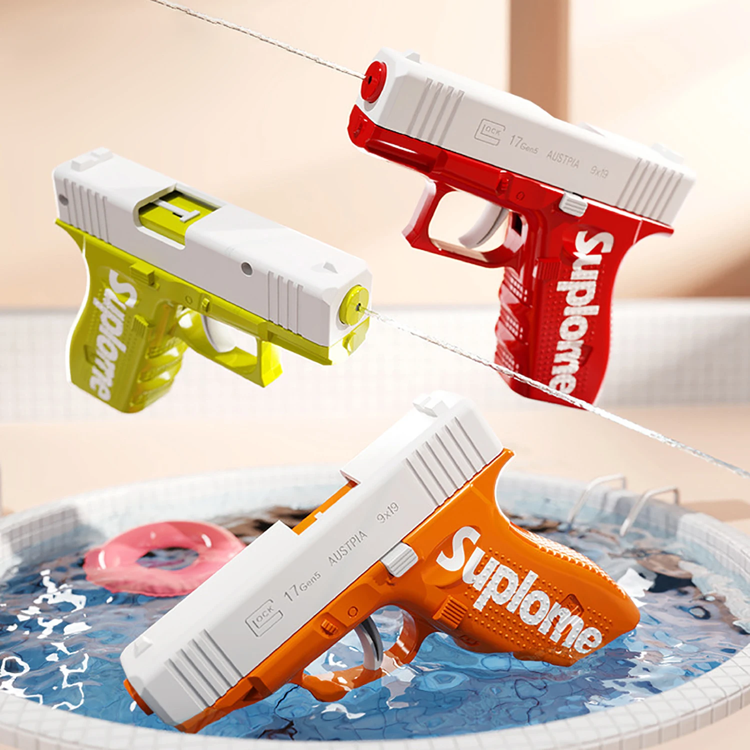 In summer, manually press the water gun to spray water with high pressure and long range, causing continuous water fights indoor 3