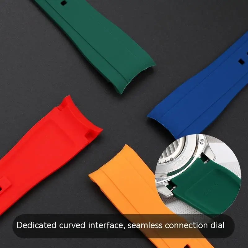 Curved Waterproof Silicone Watch Strap - Men's Soft 22mm Rubber Band Bracelet