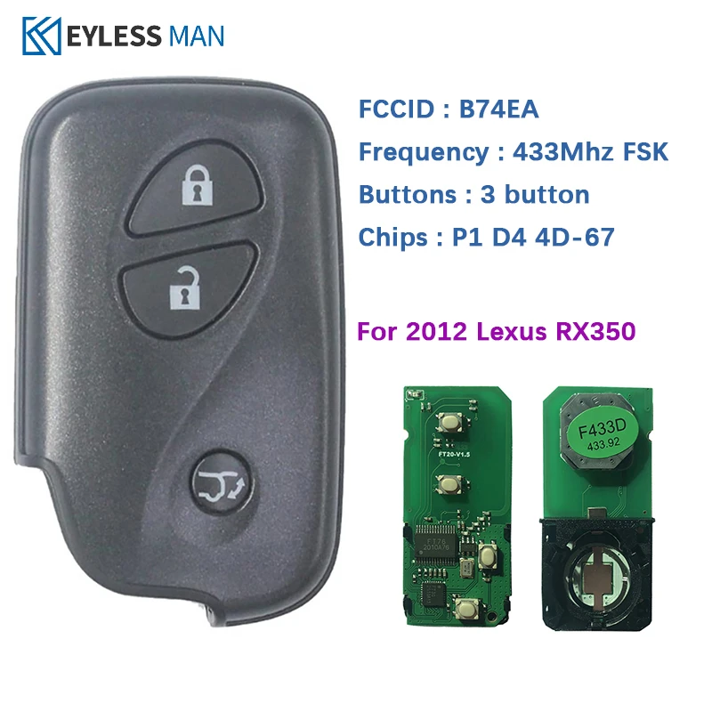 3 Button Smart Remote Key For Lexus RX350 2012 Remote With 433 MHz Board Number 89904-48641 FCCID B74EA