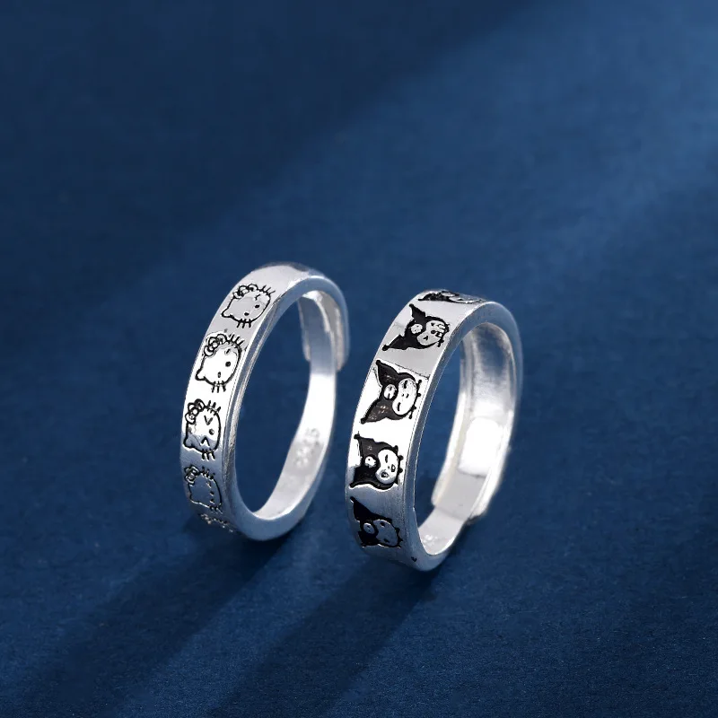 Hello Kitty Kulomi Silver Plated 925 Couple Ring Unisex Cute Cartoon Pattern Anime Character Adjustable Size for Girlfriend Gift 4 Hello Kitty Kulomi Silver Plated 925 Couple Ring Unisex Cute Cartoon Pattern Anime Character Adjustable Size for Girlfriend Gift 4