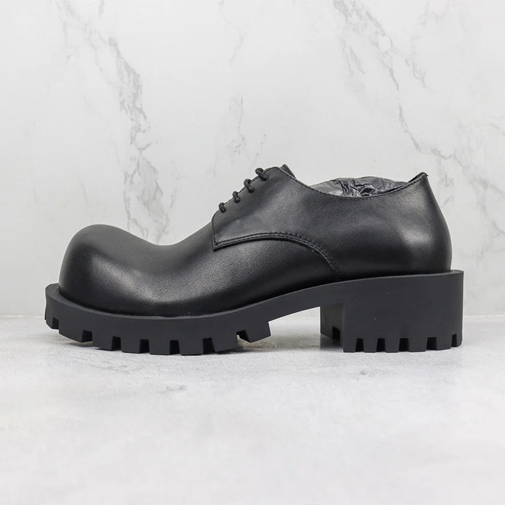 NIGO Men's Fashion Black Lace Up Casual Leather Round Toe Shoes Ngvp #nigo5976 [nike]nike kids shoes c97 cn9393 101 leather