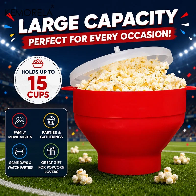 Microwave Popcorn Maker – Large Foldable Silicone Bowl, BPA-Free & Dishwasher Safe, Ideal