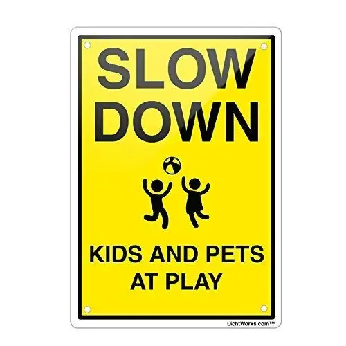 

Jesiceny Great Tin Sign Slow Down Kids Pets at Play Aluminum Metal Sign Wall Decoration 12x8 INCH