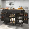 55" Kitchen Cart with Wood Top and Drop Leaf Breakfast Bar, Rolling Mobile Kitchen Island Table on Wheels with Drawer 1