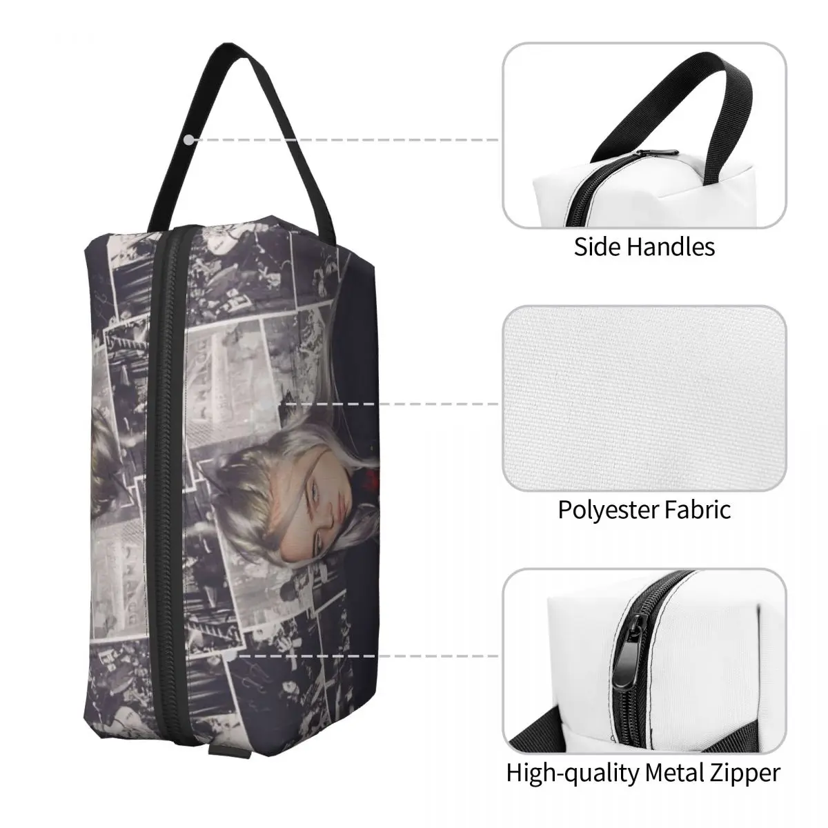 Borsa per il Trucco di Billie Eilish, Organizer Cosmetico, Beauty Case da Viaggio per Donne, Astuccio per Cosmetici e Accessori - immagine 4