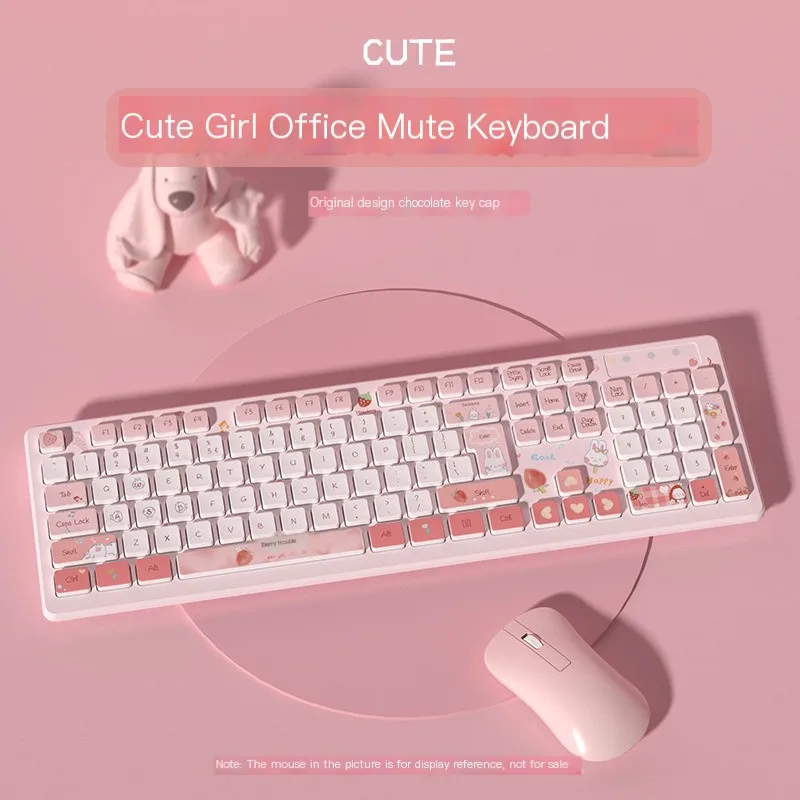 Kawaii Wired Keyboards Pink Wireless Keyboard Gaming Accessories Cartoon Cute Chocolate Mute Keyboard Notebook Desktop Computer