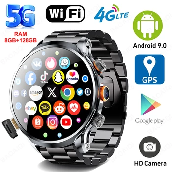 8GB + 128GB di RAM 5G/4G Smart Watch 1.95 pollici AMOLED 1880mah Batteria 500W Fotocamera GPS WIFI Google APP Scarica Smartwatch Android 9.0