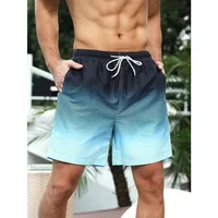 2025 Summer New Hawaii Vacation Beach Shorts Men's Casual Half Pants 3D Printed Striped Gradient Swimming Pants Beach 1