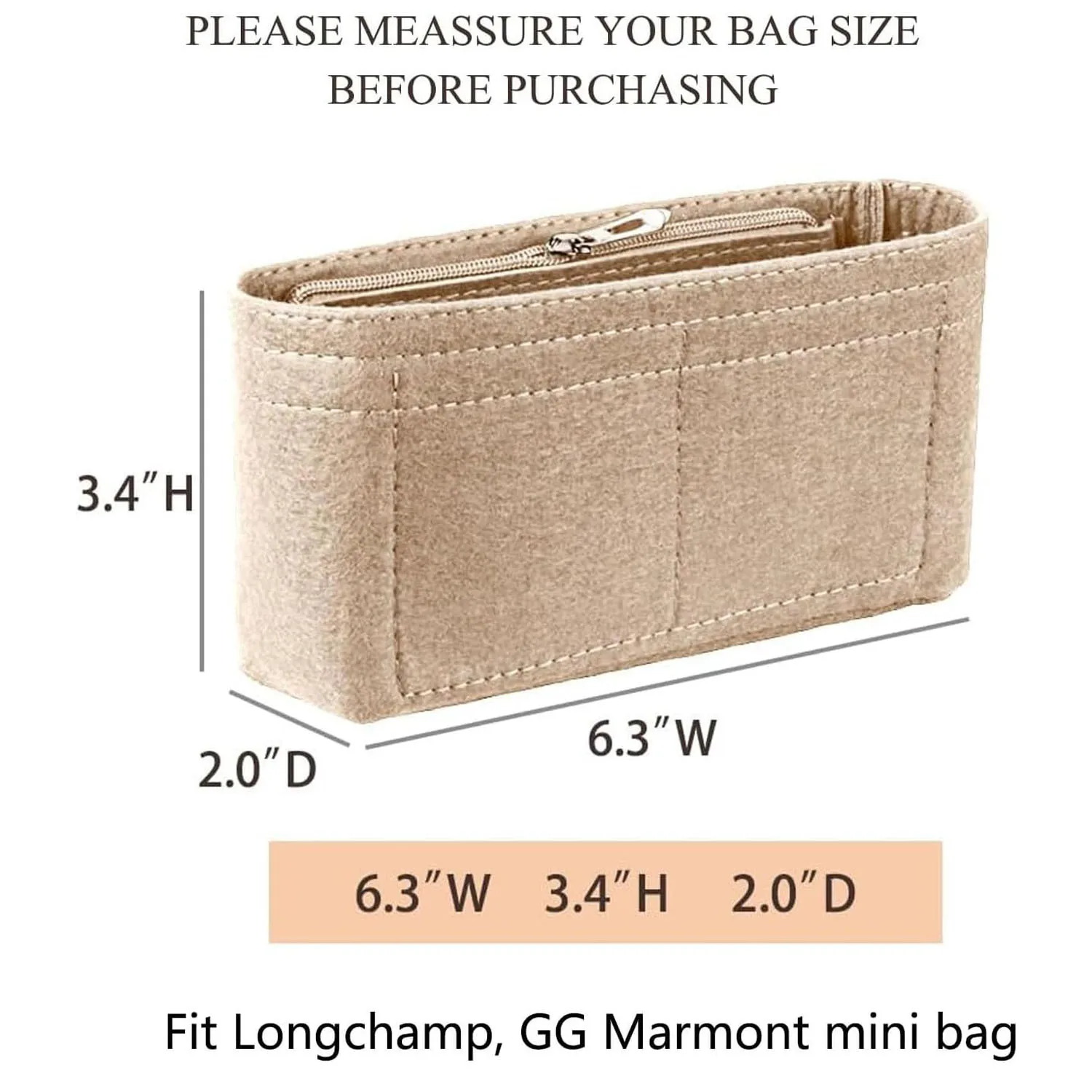 Felt Cosmetic Bag Insert Organizer fit Matelasse Shoulder Bag Timid Bag Storage,Finishing Inner Bag Liner for Longchamp Mini Bag 2