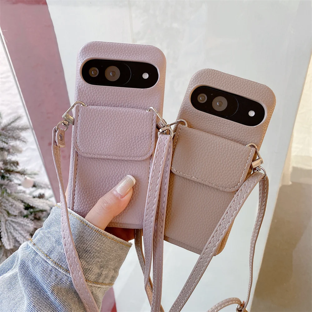Luxury Lichee Pattern Leather Crossbody Card Wallet Case