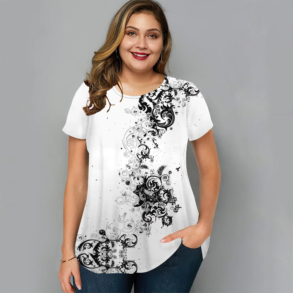 Floral T Shirt Für Frauen Übergroßen Y2k Mädchen Kleidung O Hals Mode Kurzarm Bluse Sommer Neue Streetwear Weibliche Casual tops