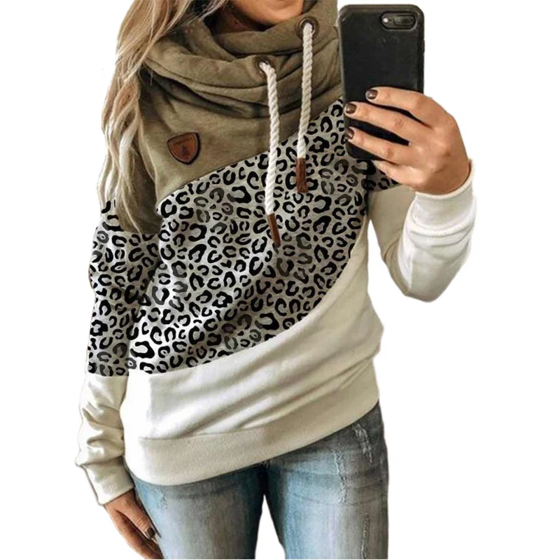 

2023 Women Autumn Winter Sweatshirt for Daily Wear Hoodie Color Block Patchwork Autumn Winter Long Sleeve Drawstring Hooded