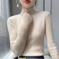 Autumn Women's Sweater Half High Neck Knitted Pullover Korean Version Slim Long Sleeve Solid Knitted Sweater 10