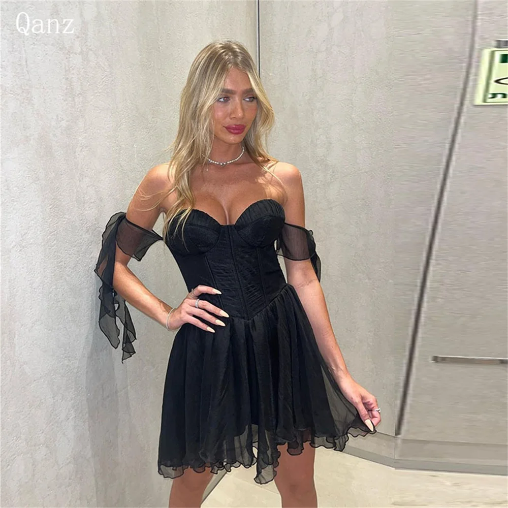 

Qanz Silk Chiffon Mini Prom Dress Sweetheart Adjustable Straps Lace Up Back Short Party Dresses Vestidos Para Eventos Especiales