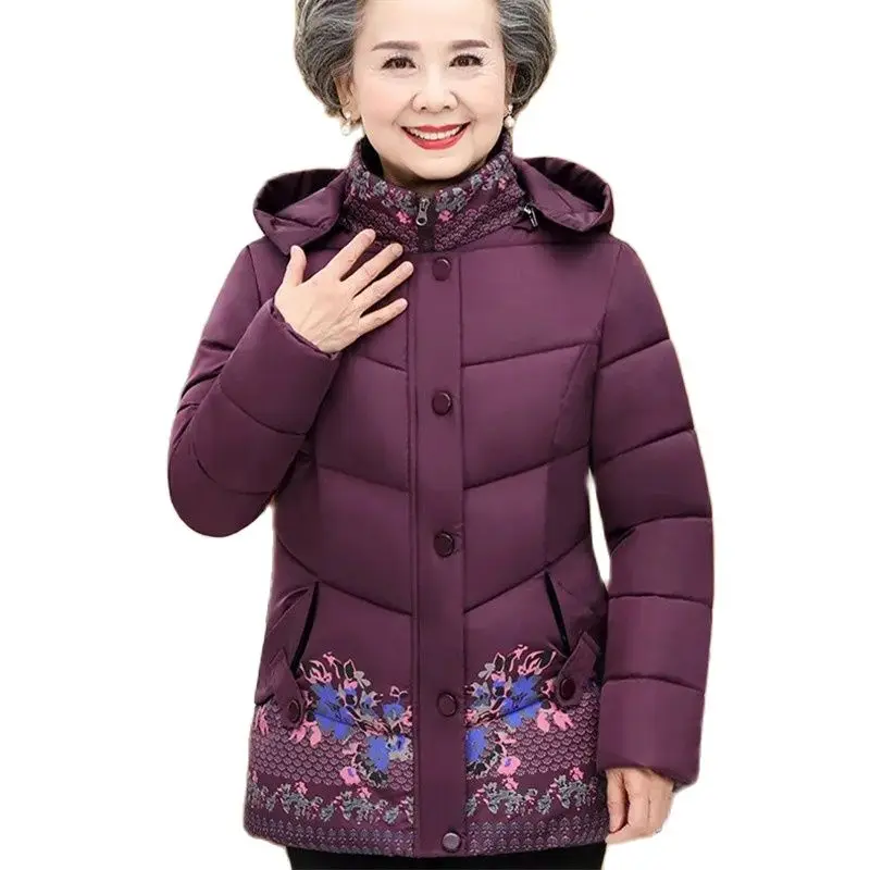 

Elderly People Winter Down Cotton-padded Coat Thickened Hooded Parkas Women Mother Short Winter Jacket Grandma Puffer Coats 5XL