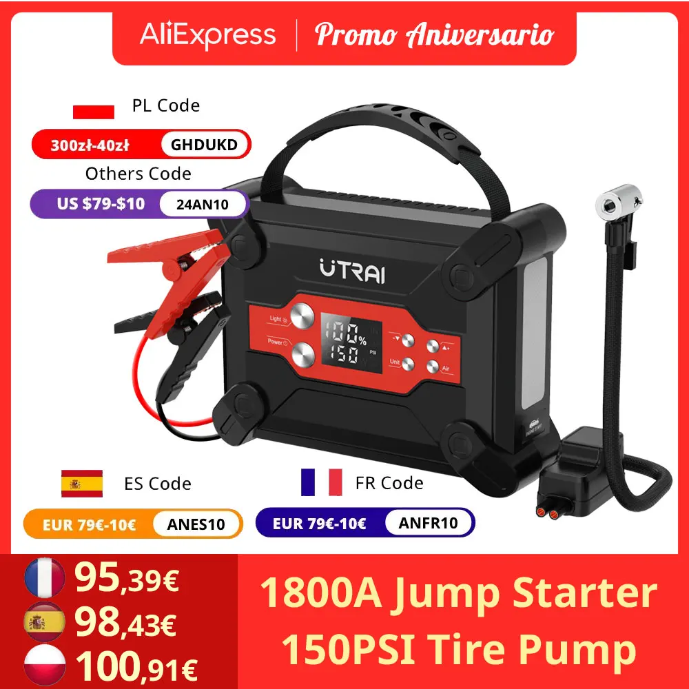 UTRAI 2000A 4 In 1 Jump Starter Power Pack Portable Car Battery Booster