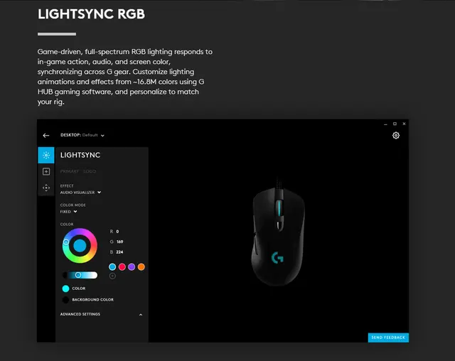 Logitech G403 Hero 25K Gaming Mouse, Lightsync RGB, Lightweight 87G+10G  optional, Braided Cable, 25, 600 DPI, Rubber Side Grips