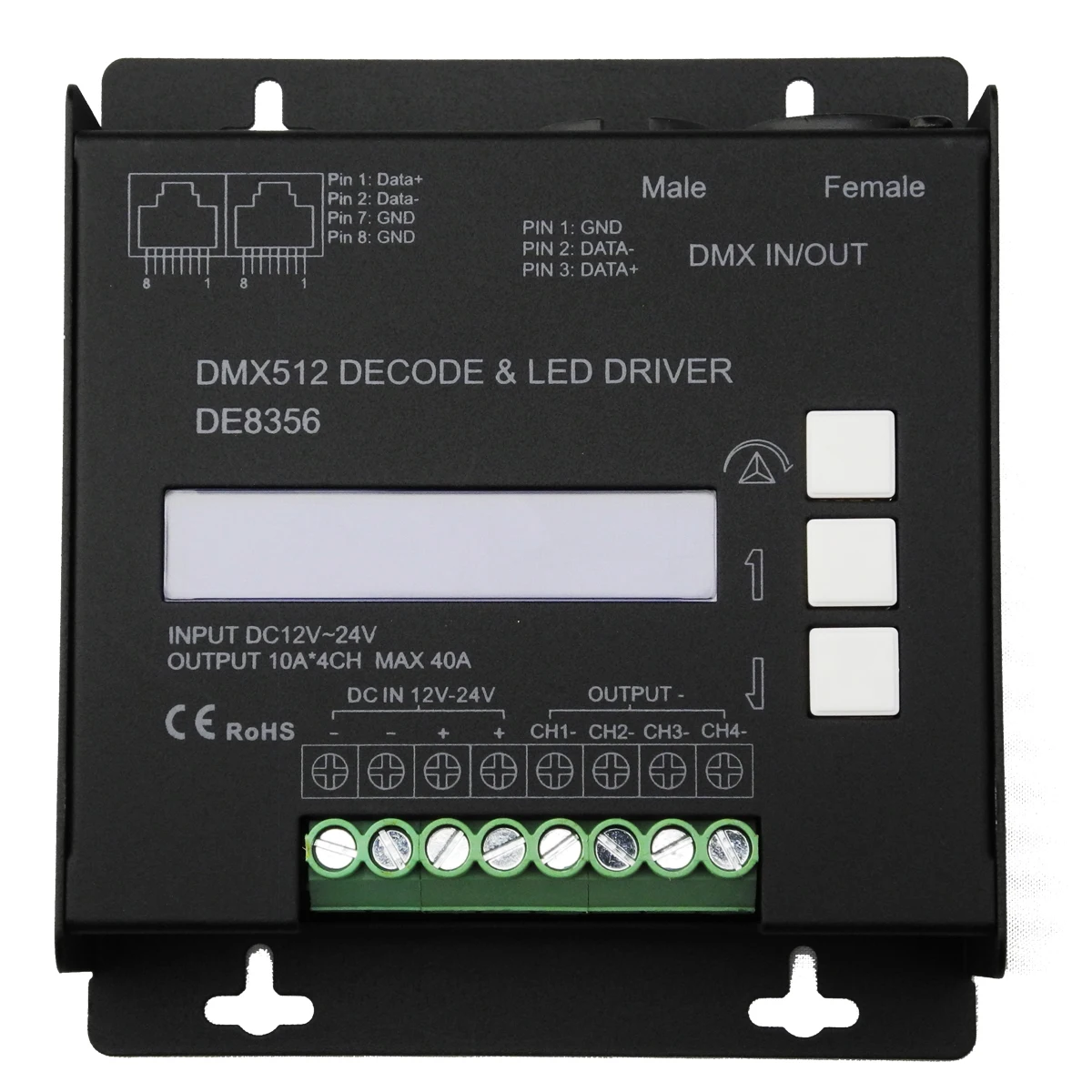 Driver de Tensão Controlador Rgbw Canais Led Constante 12v 24 Modelo De8356 Dmx 4 3 Frete grátis controlador dmx rgbw 4 canais