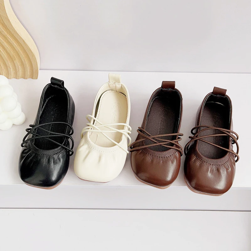Baywell Girls Single Dance Shoes PU Leather Shallow Children's Flat Kids Baby Shoes Spring Autumn Solid Color Flats Shoe