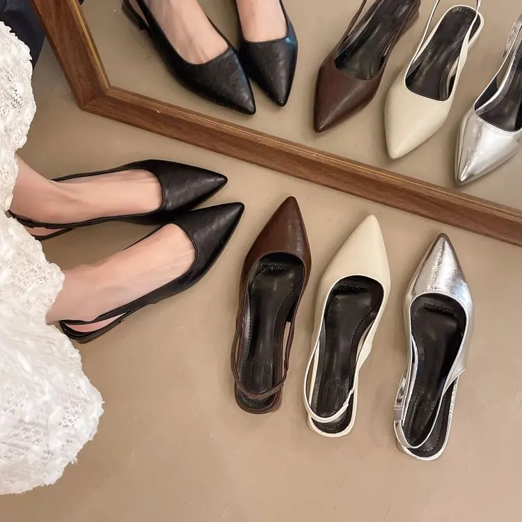 Damen-Slipper aus echtem Leder mit spitzer Zehenpartie, Slingback-Slipper, flache Sandalen, weich, bequem, lässig, für Damen, Sommer, Alltag, Schuhe – Detail 18