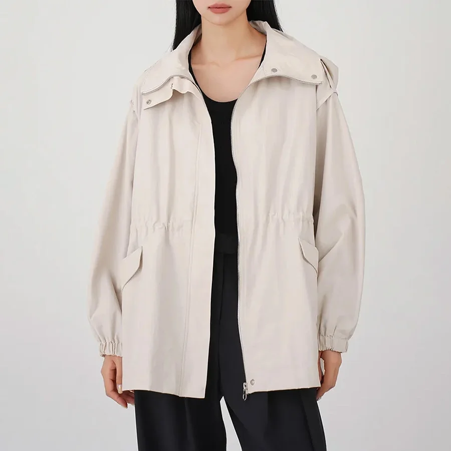 

Oversize Hooded Wind Jacket Women Causal Zip Up Short Trench Coat