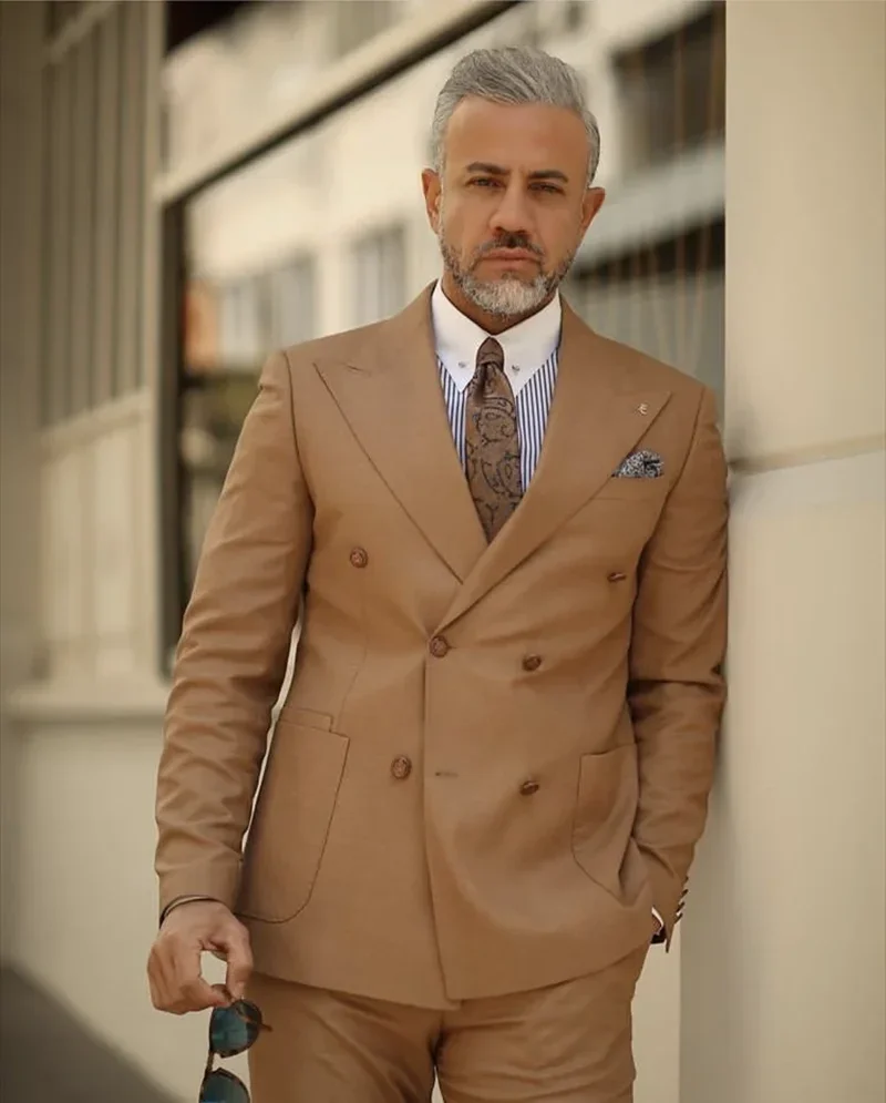 New Arrival Double Breasted Men Suits Costume Homme Prom Slim Fit Tuxedo Wedding Groom Terno Masculino Blazer 2 Pieces