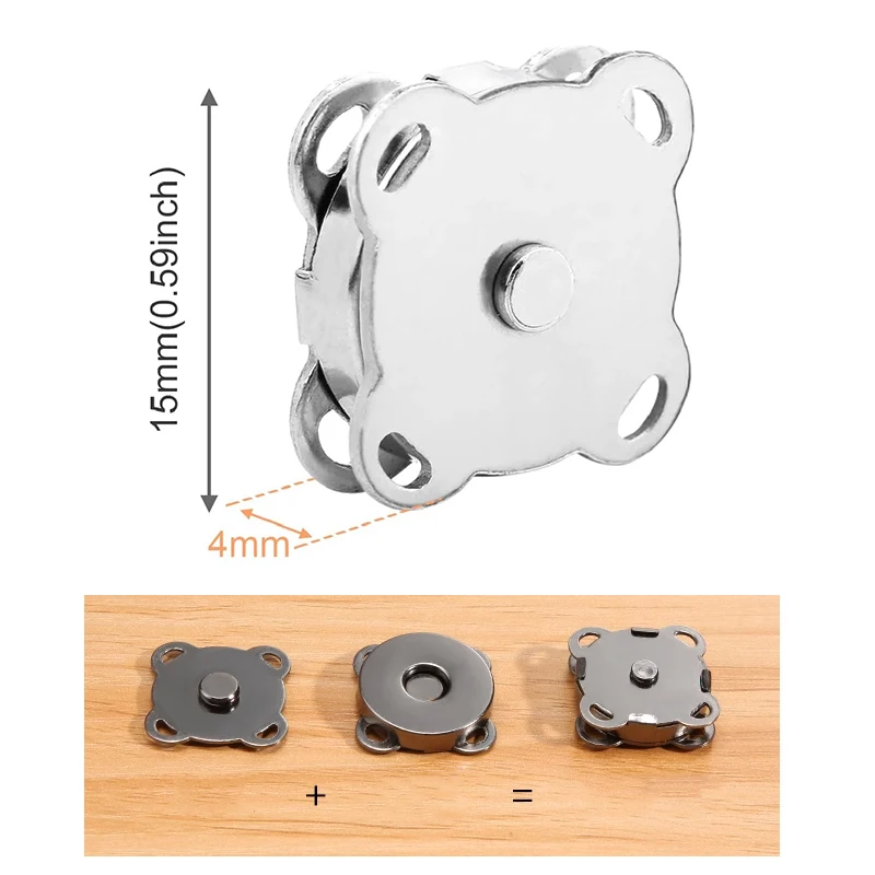 Snap Button Kit 10 Sets Magnetic Snap Button Metal Plum Blossom Sew on Button Clasps Fasteners for Purses Handbag Clothes DIY
