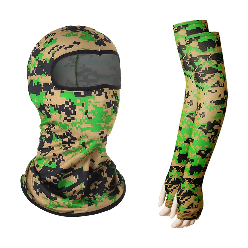 Ice Arm Sleeves Tactical Camouflage Face Bandana Sleeves 2pcs/Set Windproof Cycling Hiking Scarves Seaming Process Camping Head Scarf Arm Sleeve
