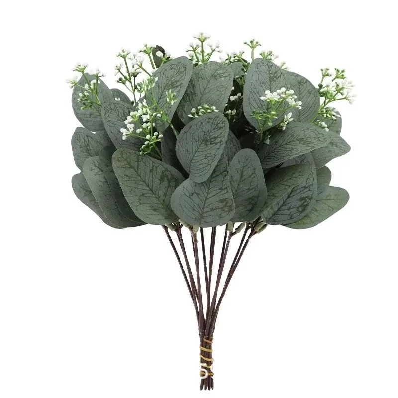 5/10 Stück künstliche Eukalyptusblätter, Stiele, Blattpflanze, künstliche Blumen für Heimdekoration, Garten, Hochzeit, Dekoration, Blumensträuße, Vase, Blumen – Detail 16